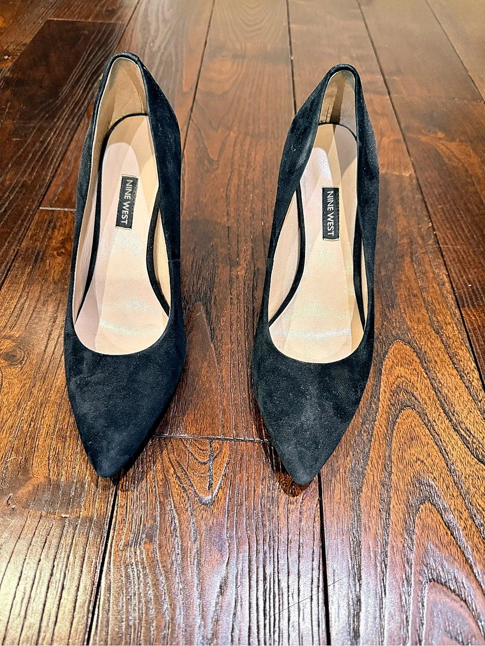 Nine West Black Suede Pointed Toe Block Heel Pumps Size 8
